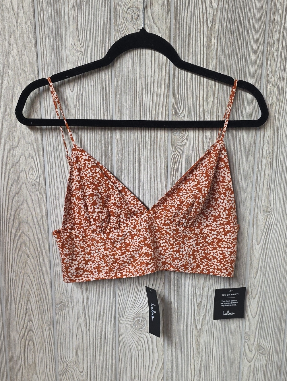 Lulu's Summer Romance Rust Brown Floral Crop Top Womens Medium NWT